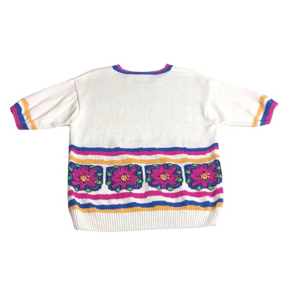 Vintage Levis Sweater Womens Small Floral Oversized Knit Short Sleeve 80s 90s - Picture 7 of 13